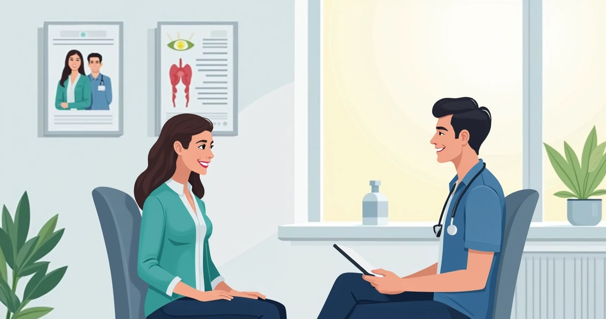 Paciente conversa com urologista em consultório moderno 