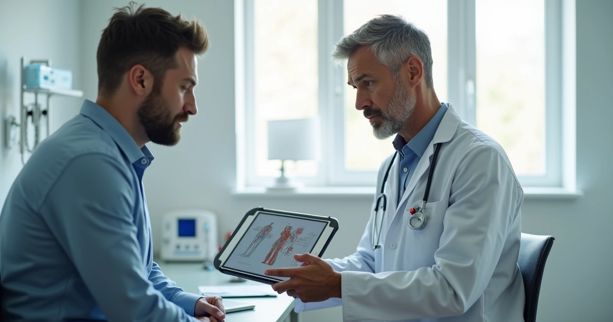 Homem conversando com andrologista em consultório 