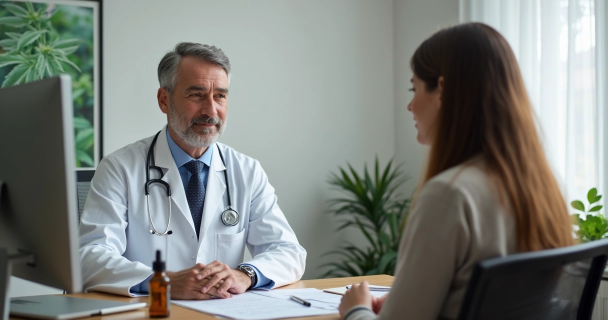 Médico conversando com paciente sobre tratamento de cannabis 