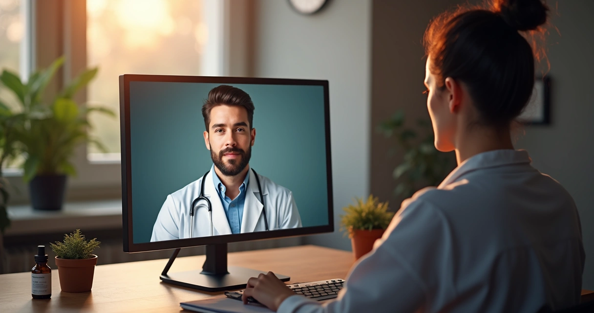 Paciente em consulta online com médico sobre cannabis medicinal