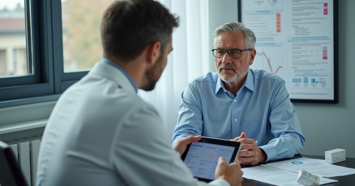 Consulta clínica entre médico e paciente sentado 