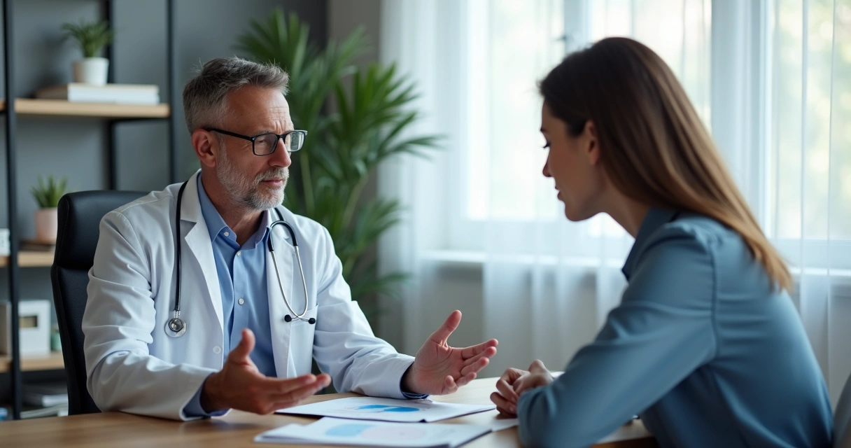 Paciente em consulta médica sobre sono, atendimento acolhedor 