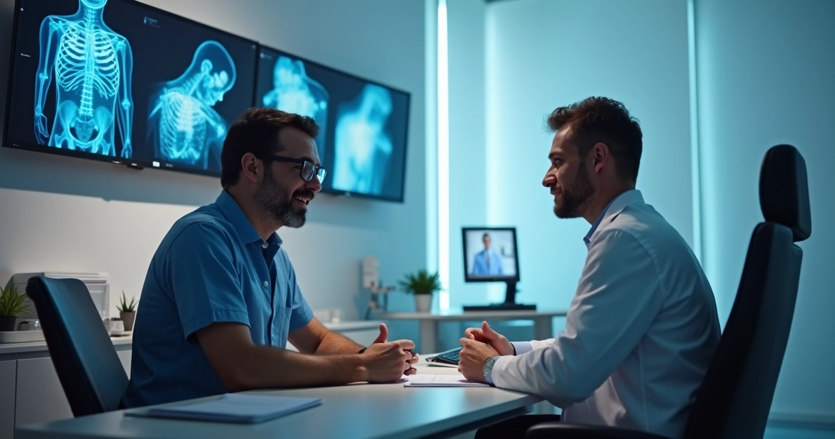 Consulta com médico urologista e paciente em consultório moderno 