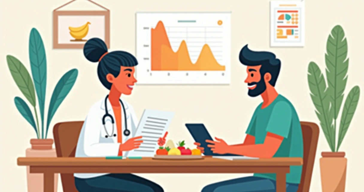 Nutricionista analisando exames com pessoa 