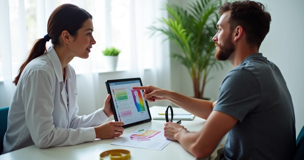 Nutricionista avaliando paciente em consulta