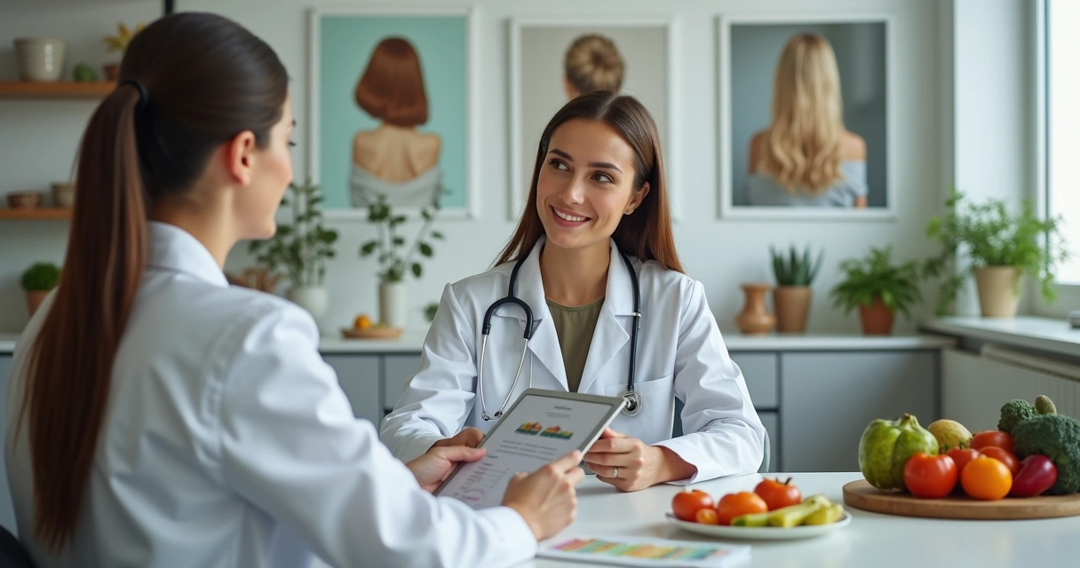 Consulta entre paciente e nutricionista com foco em saúde e beleza 