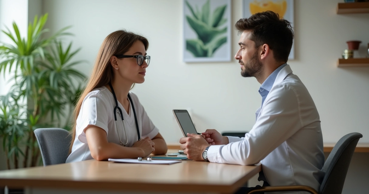 Consulta entre nutricionista e paciente em ambiente confortável 