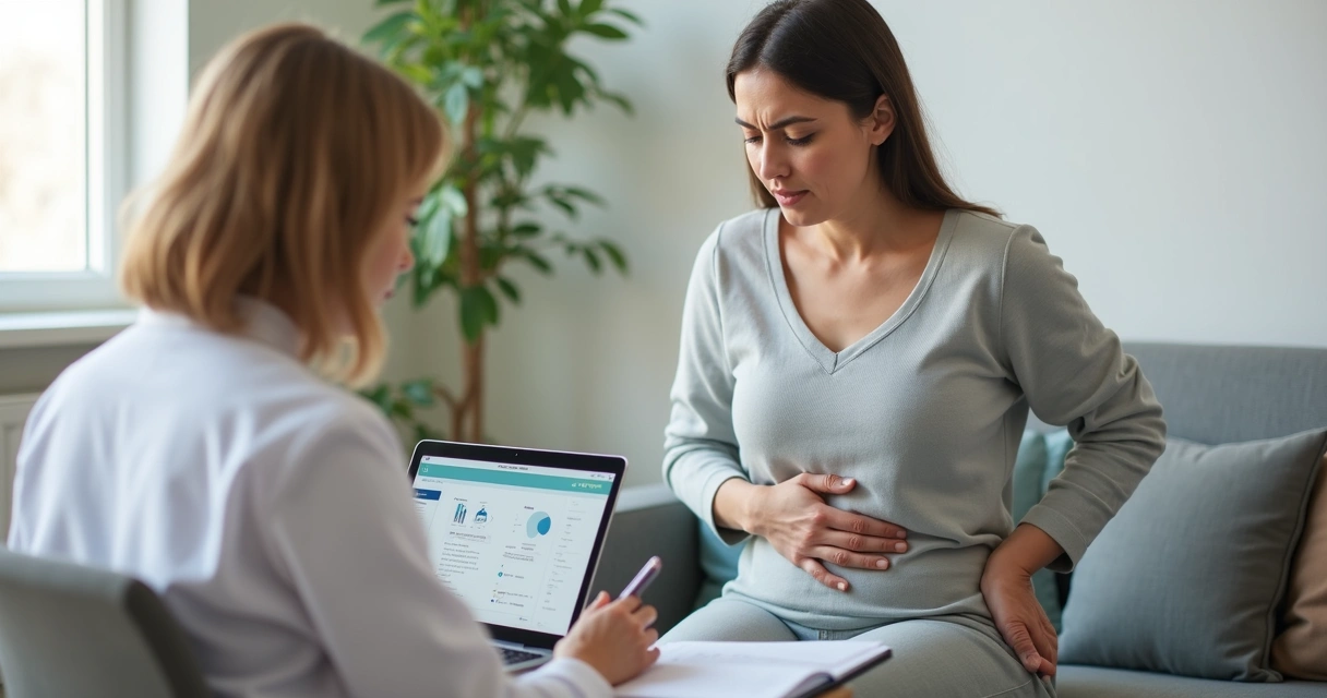 Paciente com desconforto abdominal durante consulta nutricional 