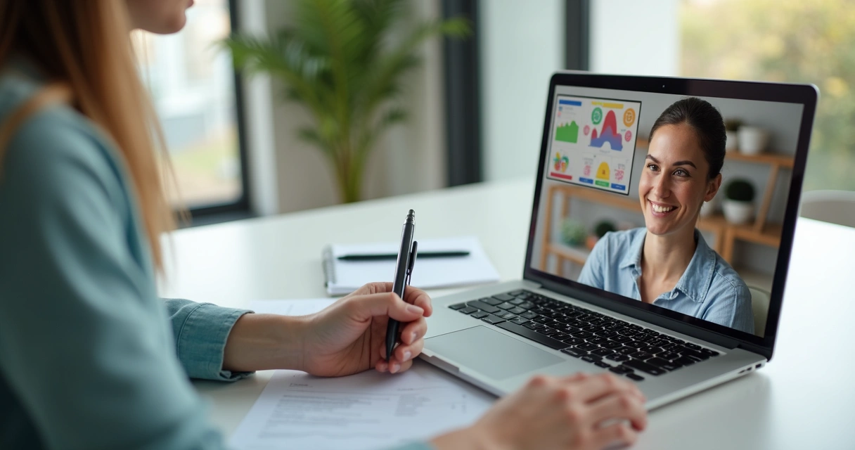 Consulta nutricional online usando plataforma digital com gráficos na tela 