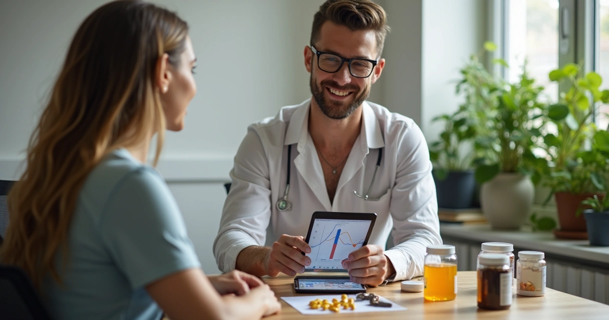 Pessoa consultando nutricionista sobre suplementos manipulados
