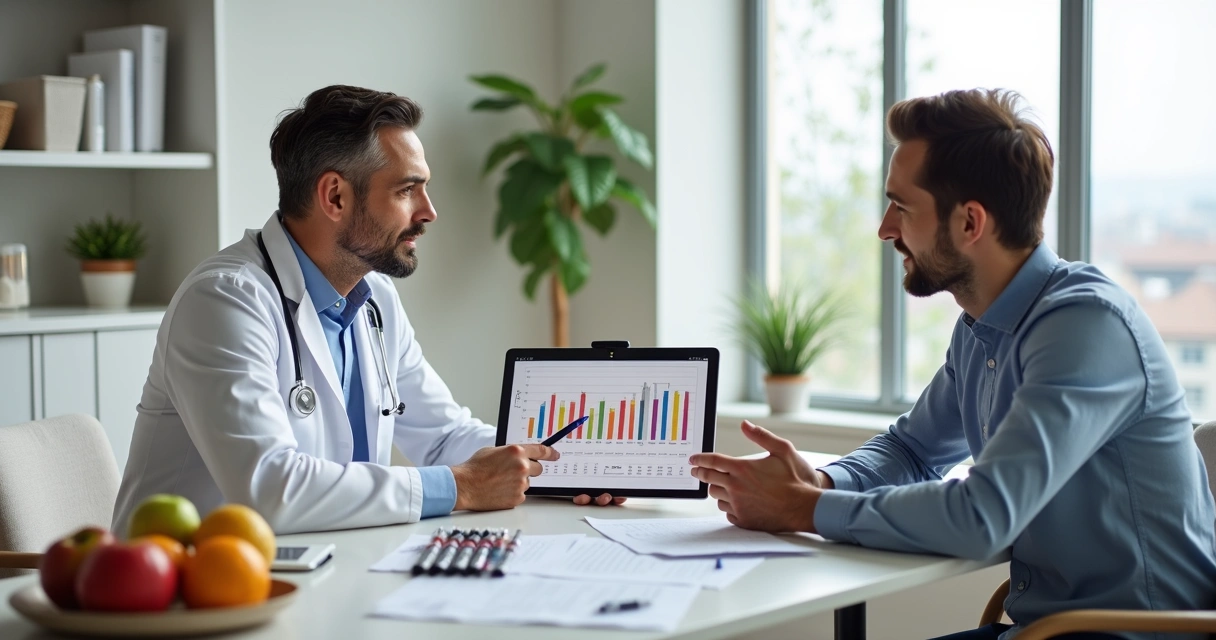 Médico nutrólogo em consulta com paciente em clínica moderna de nutrologia 