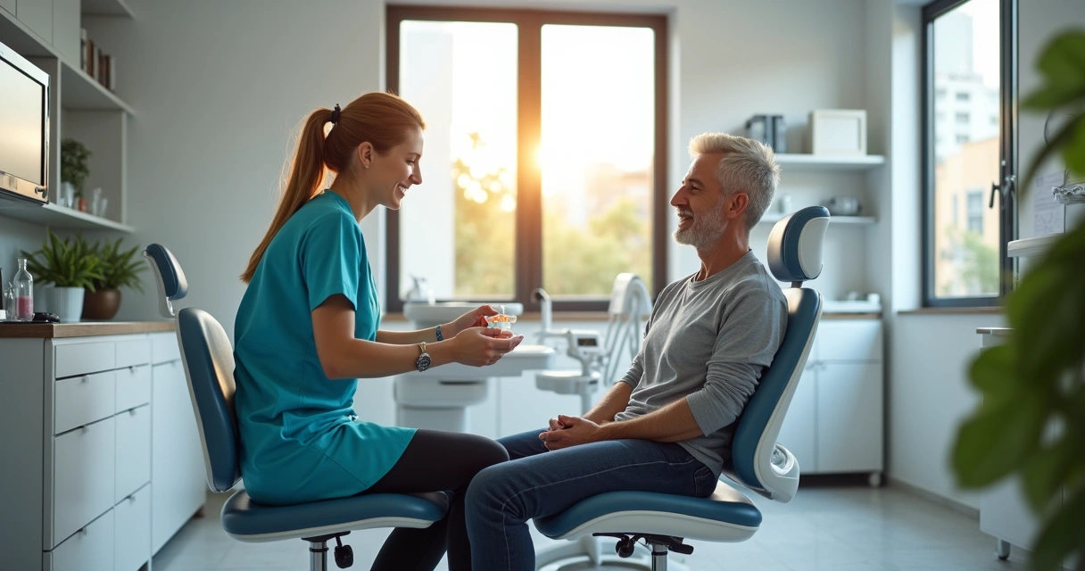Consulta odontológica em Santana de Parnaíba, paciente e dentista em clínica moderna 