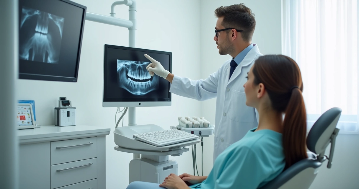 Paciente em avaliação odontológica na cadeira do dentista 