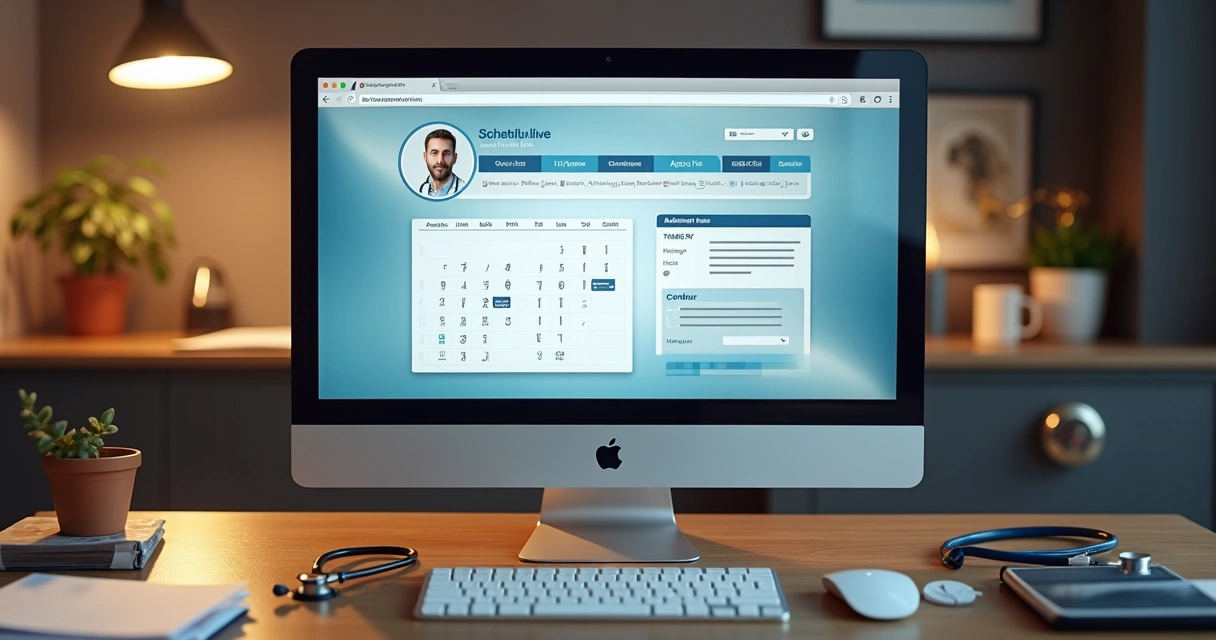 Tela de computador mostrando agendamento de consulta médica online 