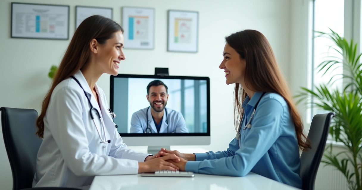 Médico em consulta online com paciente usando computador 