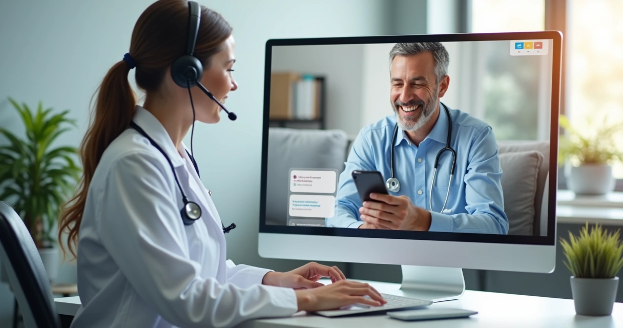 Médico em consulta online com paciente em casa usando notebook 