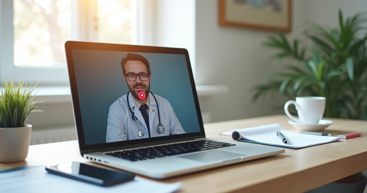 Consulta online com exames de tireoide na tela 