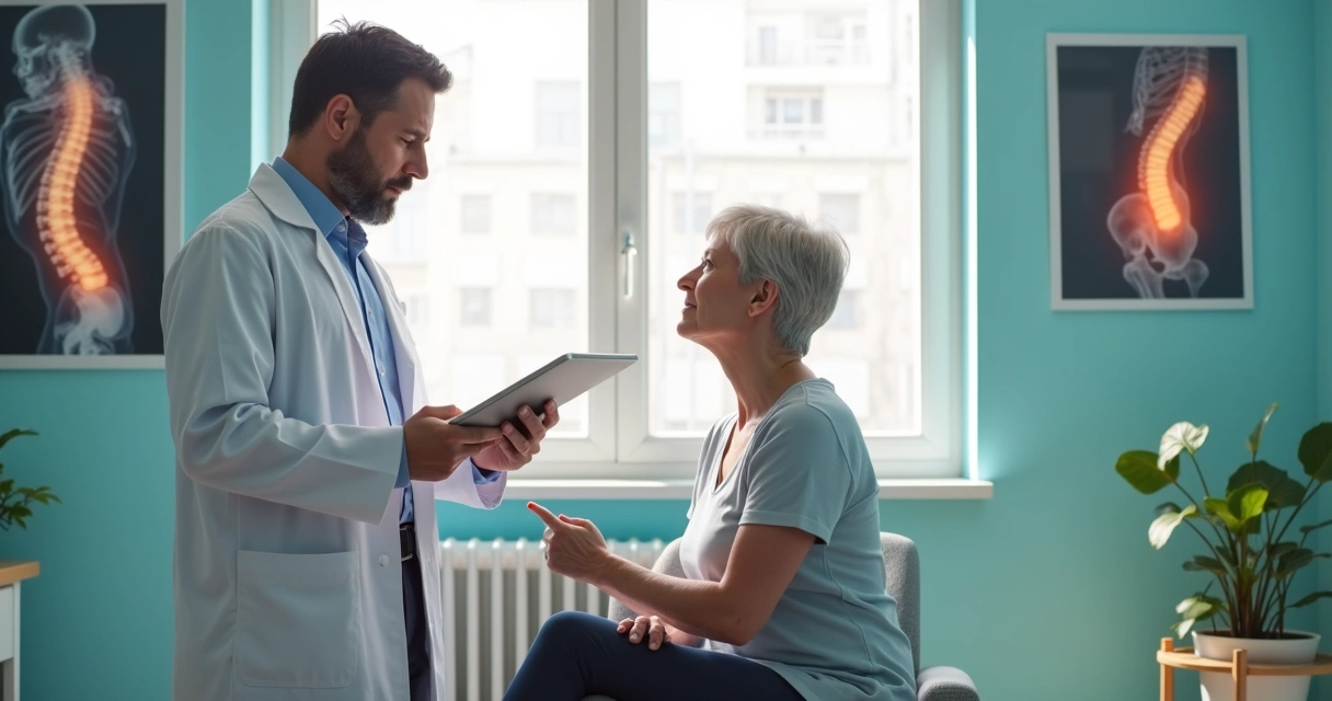 Ortopedista conversando com paciente em consultório 