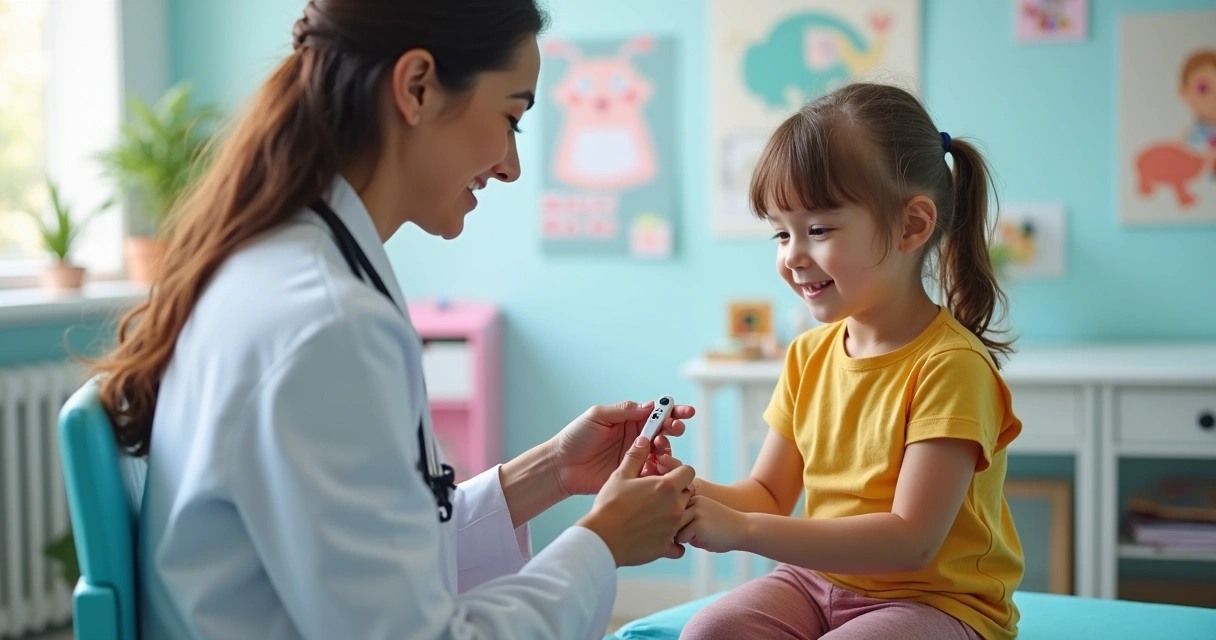 Pediatra aplicando teste cutâneo de alergia em criança pequena 