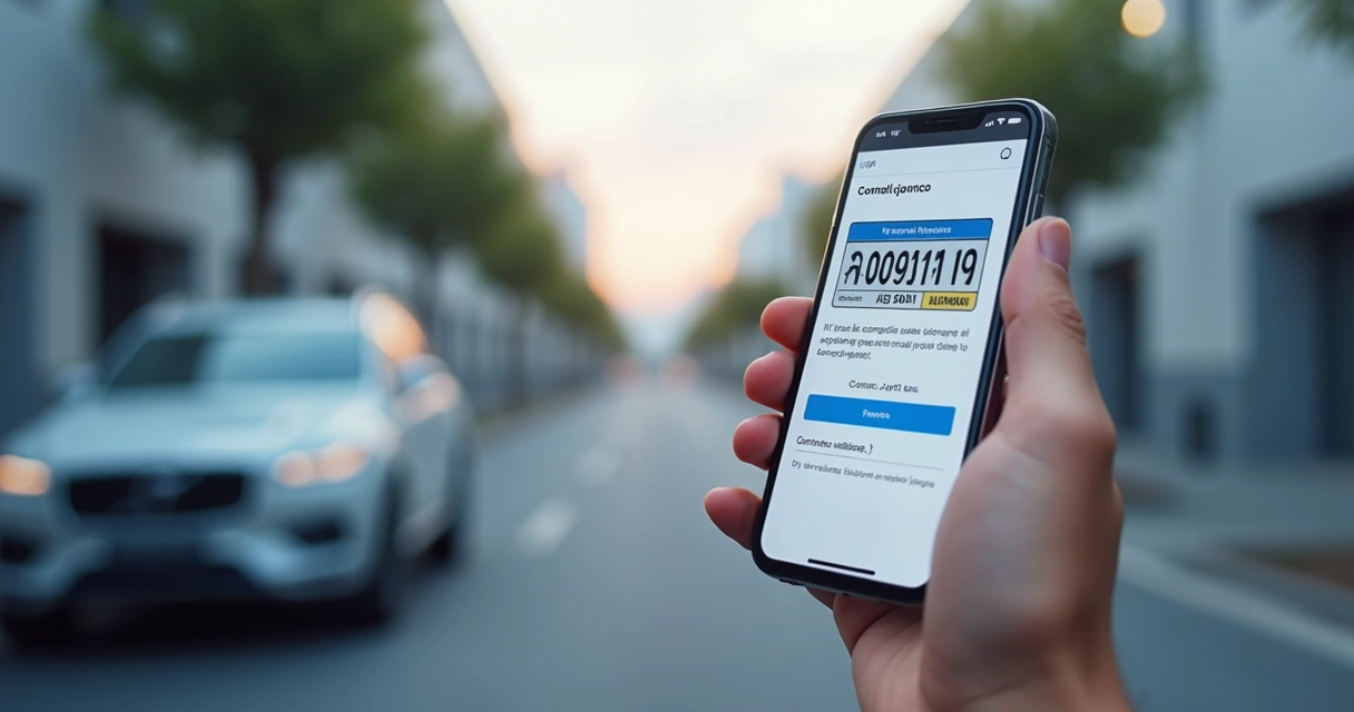 Pessoa usando celular para consultar placa digitalmente 