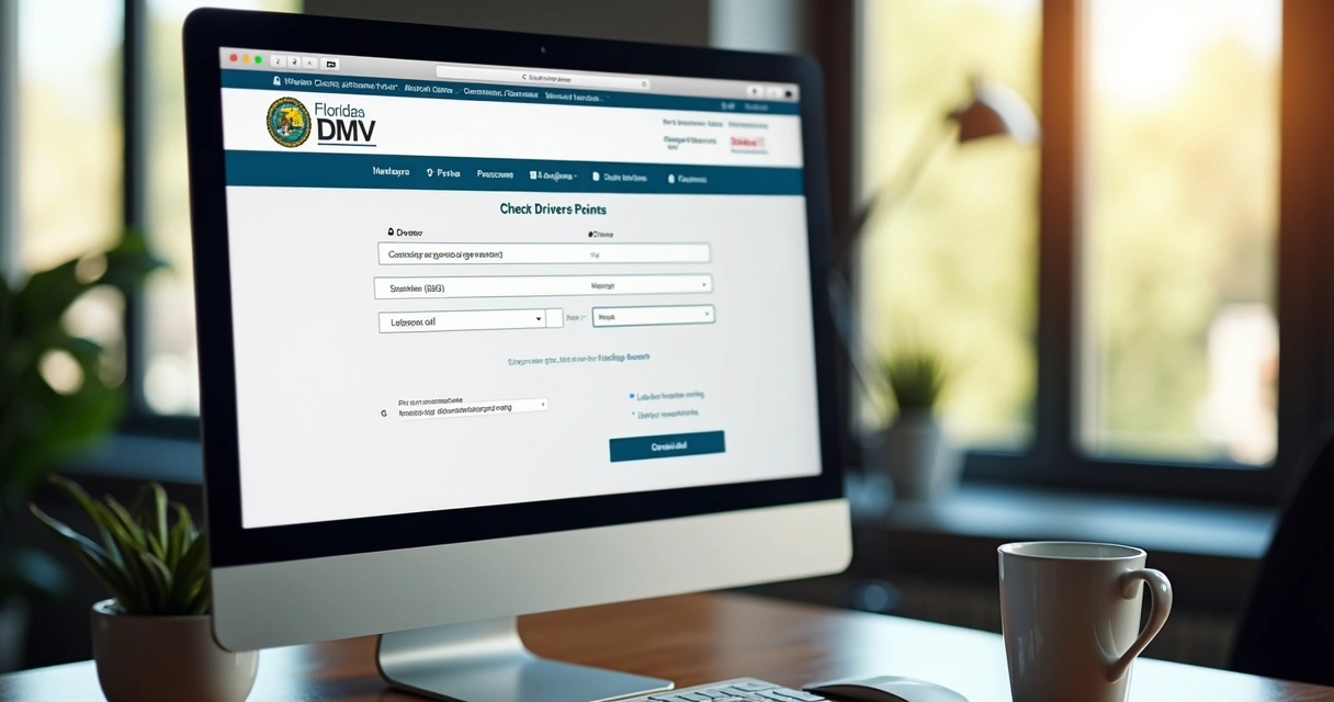 Tela de computador com site do DMV da Flórida aberto 