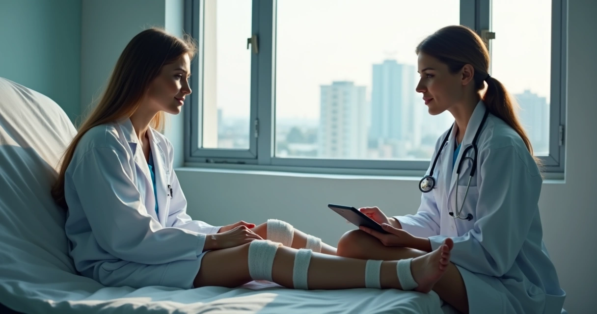 Paciente em consulta de retorno médica para acompanhamento de varizes 