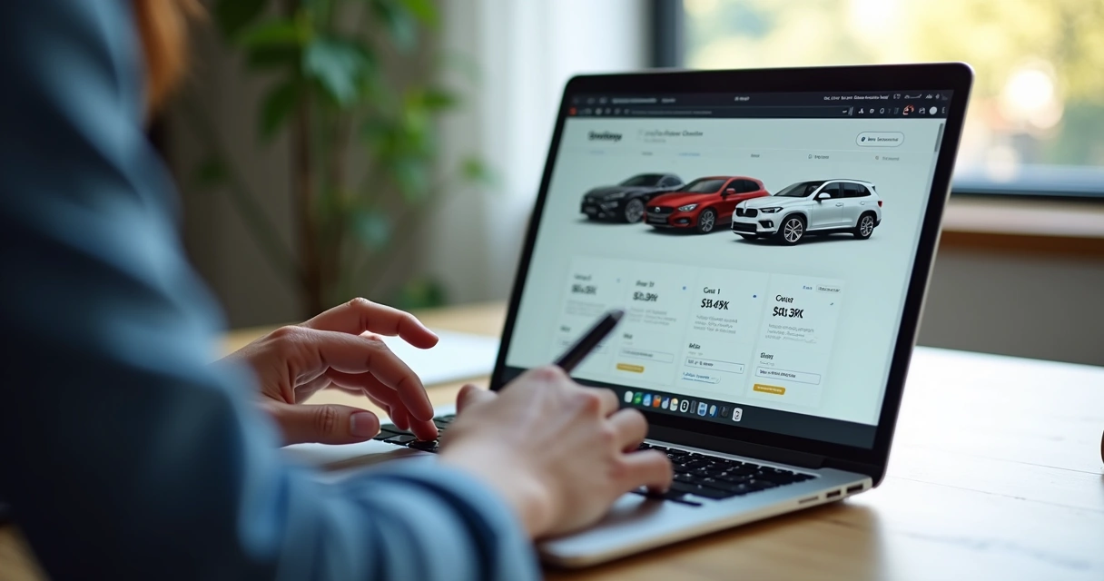 Pessoa usando notebook para consultar preço de carro pela tabela Fipe 
