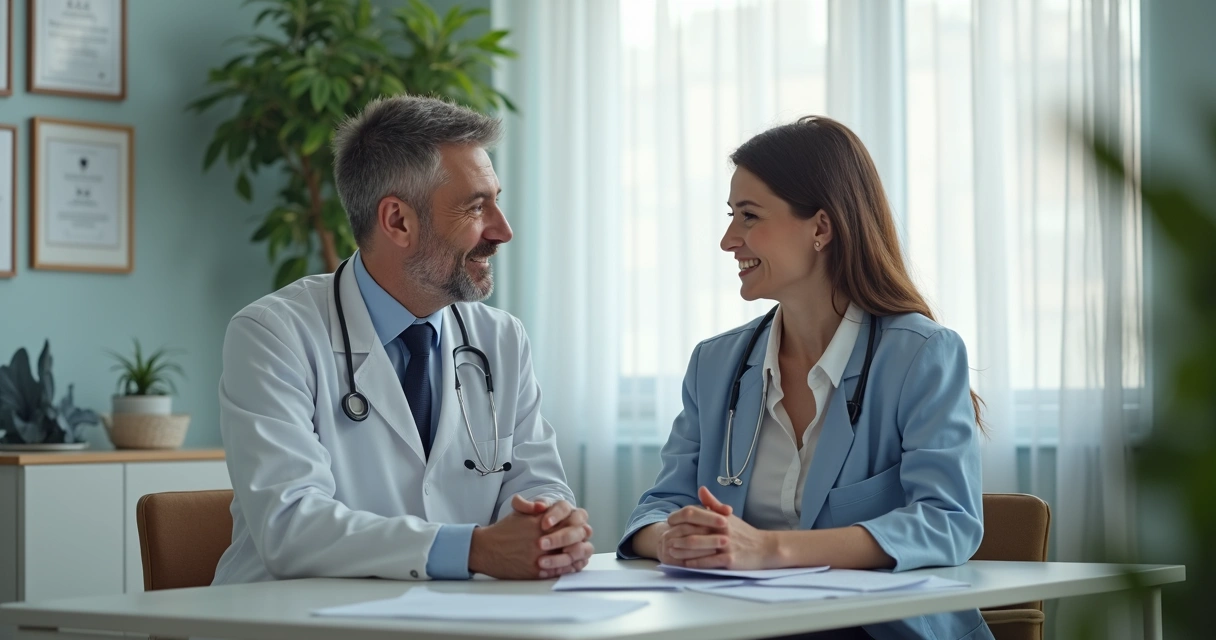 Profissional de saúde e paciente conversando em consultório durante avaliação para PrEP