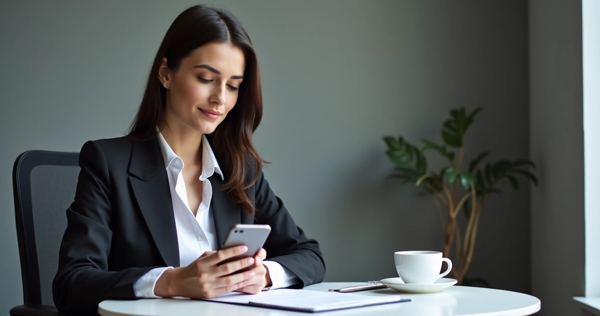 Advogada consultando processo no celular com IA integrada 