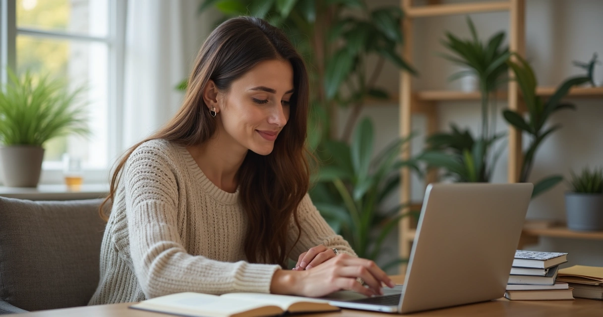 Mulher em videoconferência conversando em uma sessão via notebook 