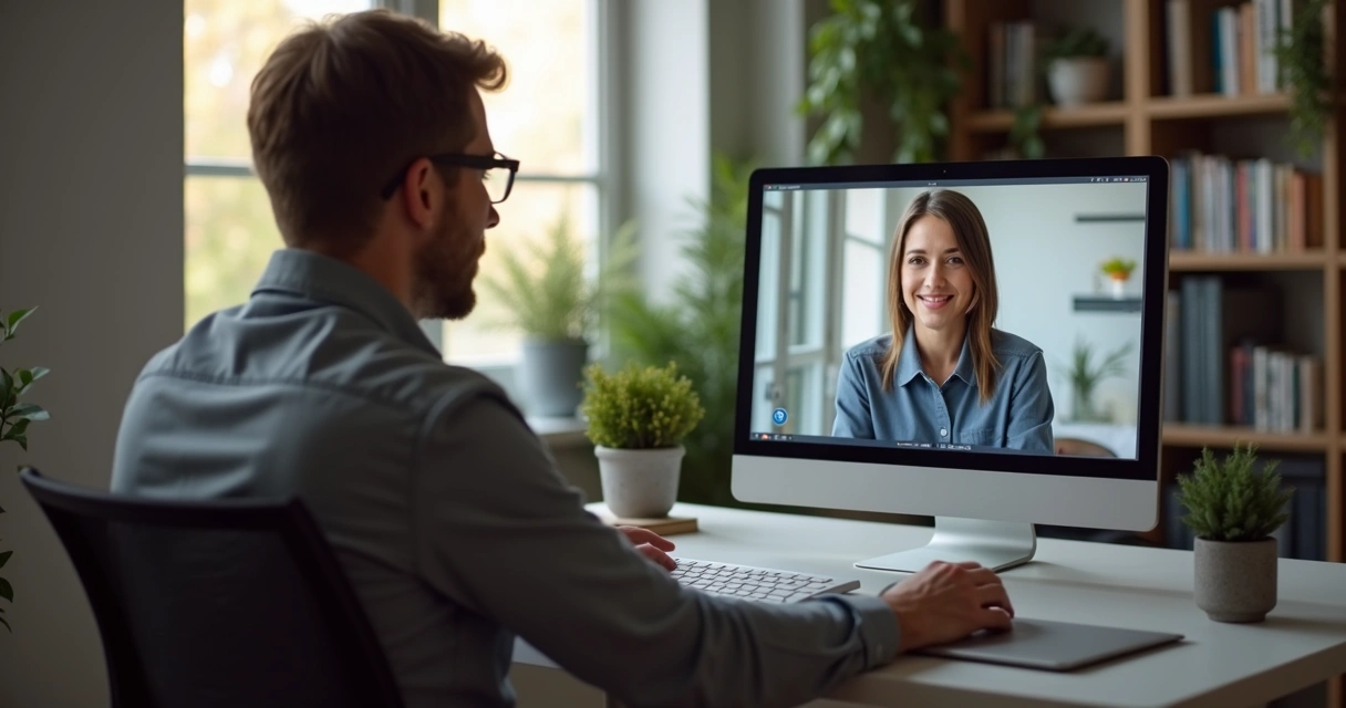 Pessoa em videoconferência com psicólogo