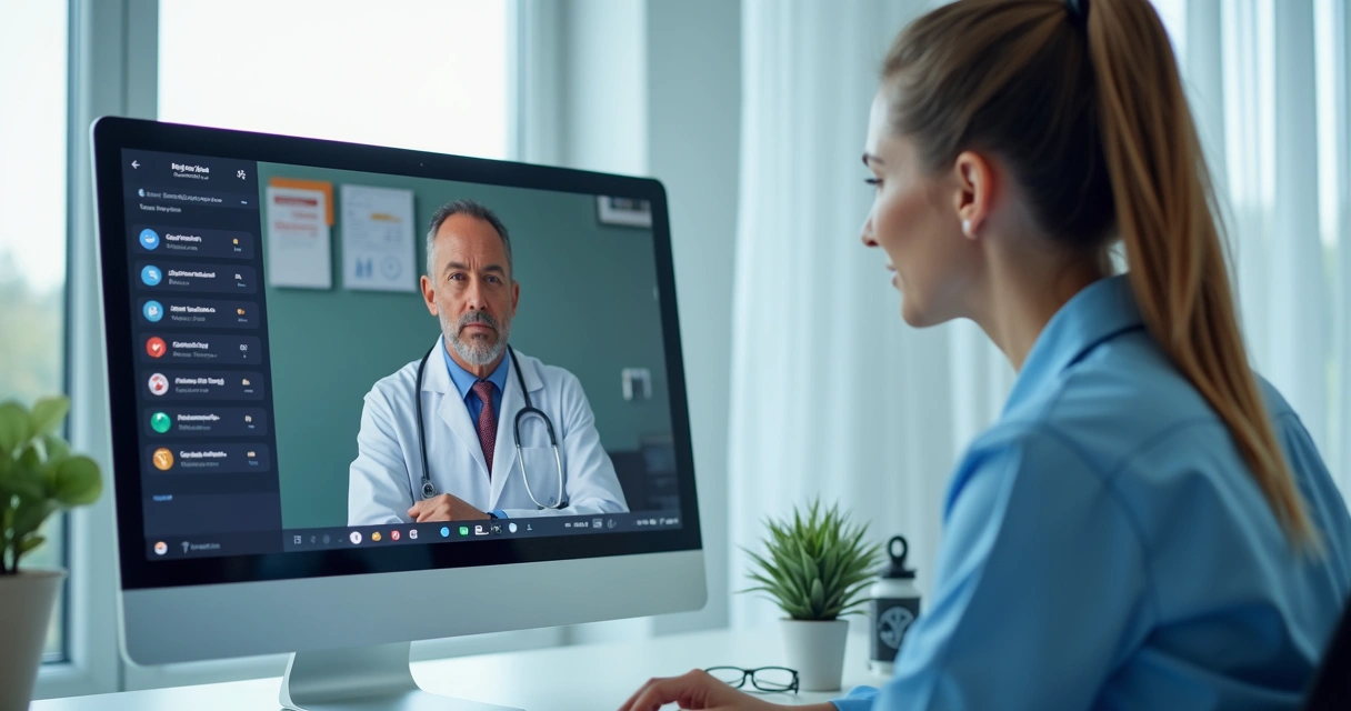 Médico em vídeo chamada com paciente utilizando prontuário online