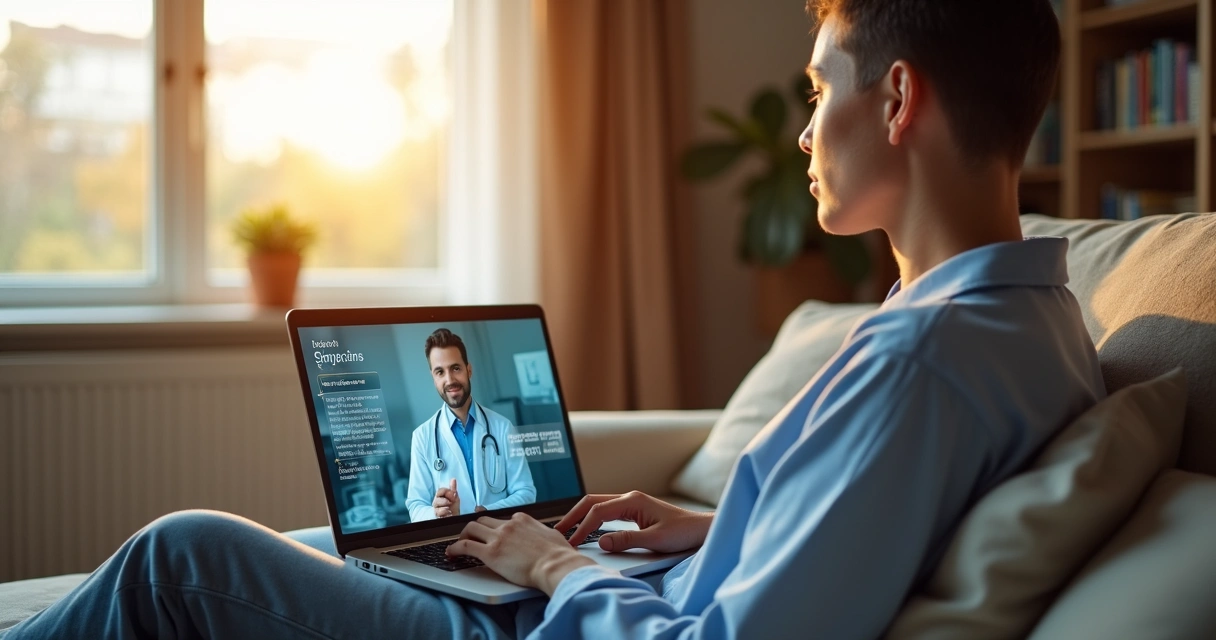 Paciente realiza consulta remota com médico pelo computador 