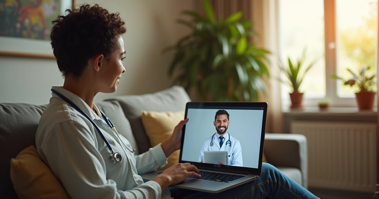 Paciente em casa em consulta médica online. 