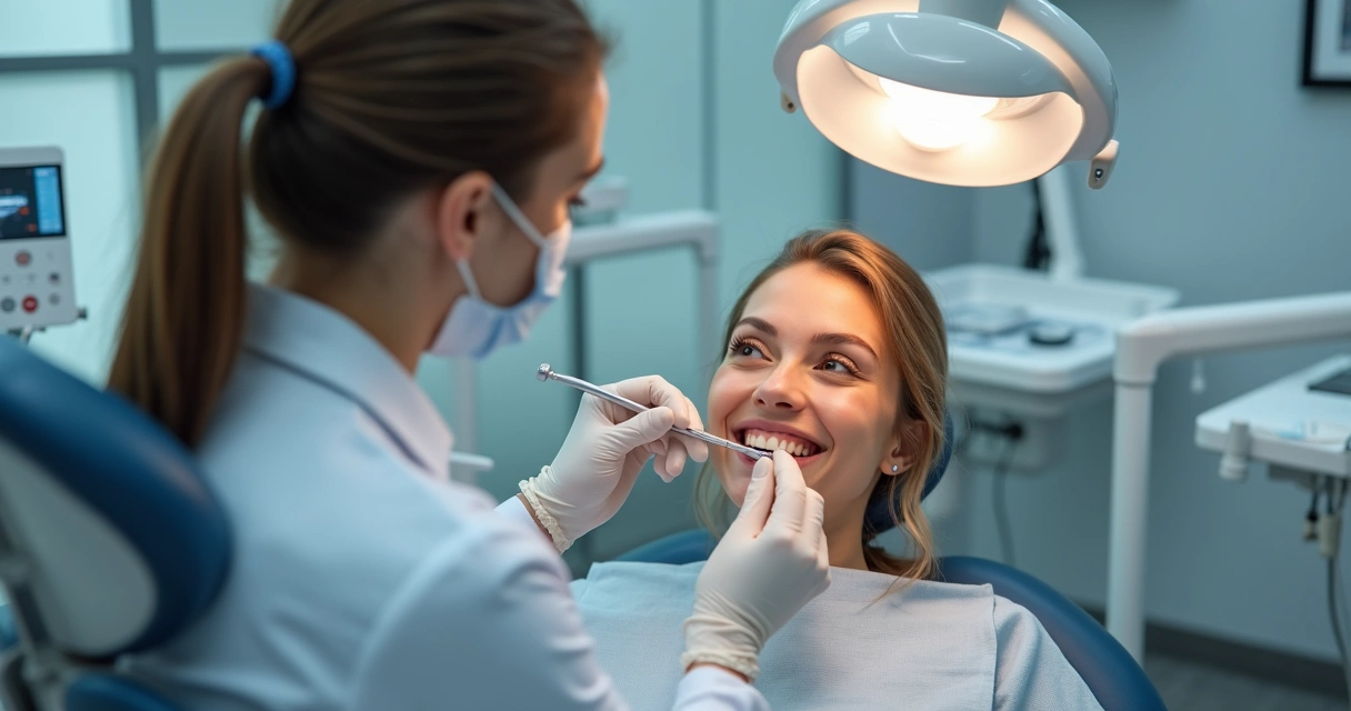 Dentista avaliando lentes dentais em consulta 