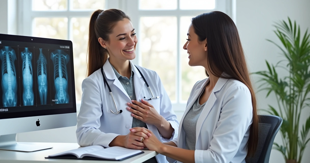 Médica orientando paciente em consulta sobre saúde das mamas
