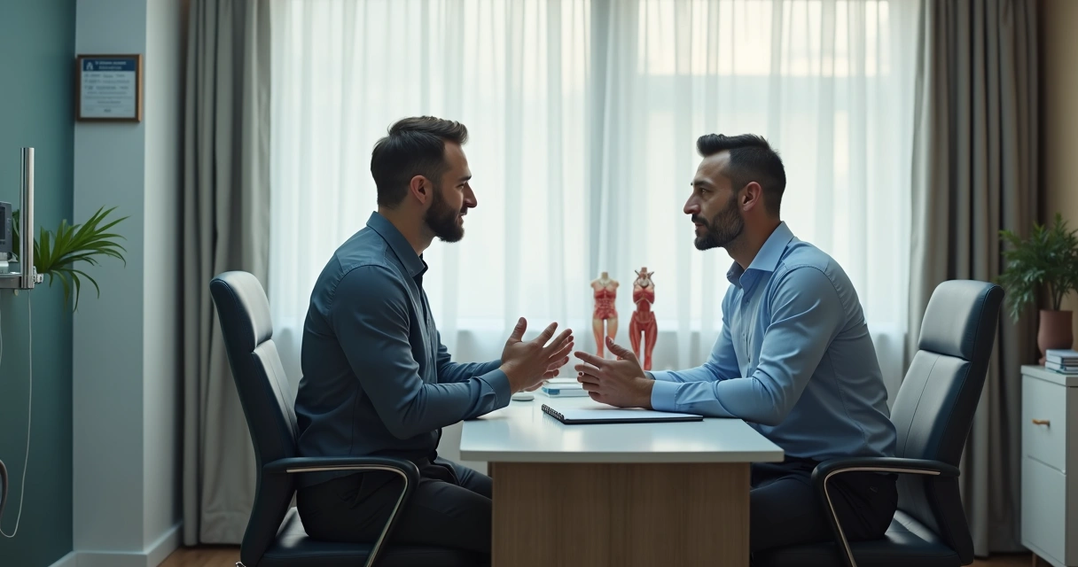 Consulta médica masculina em ambiente reservado