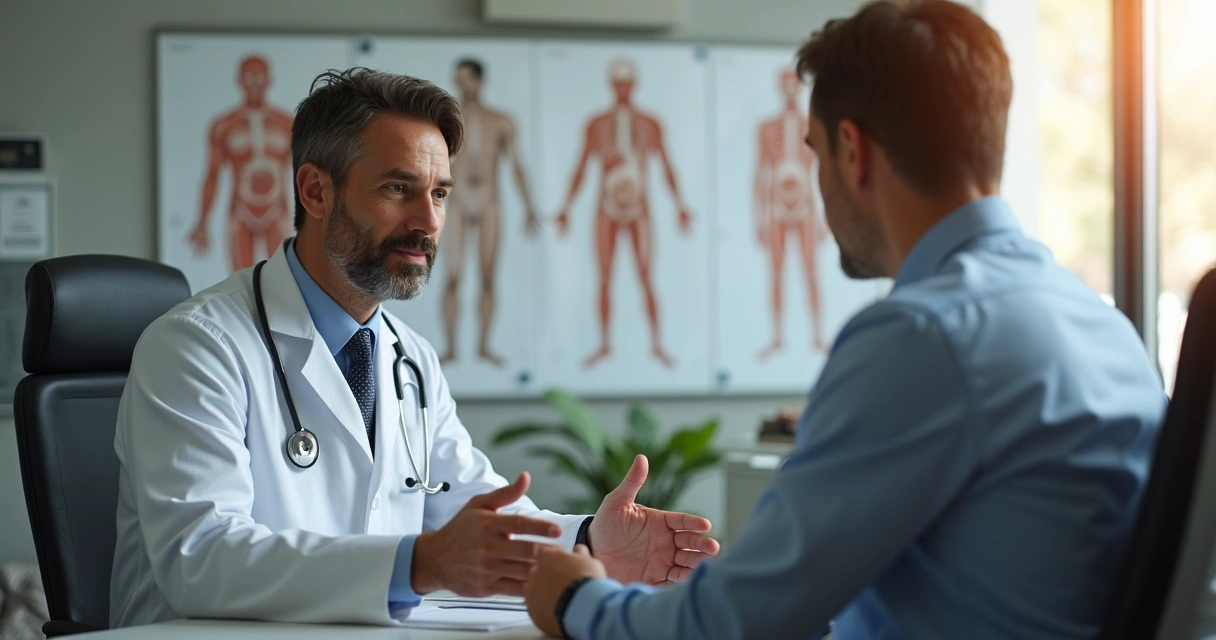 Médico conversando com paciente sobre saúde sexual masculina 