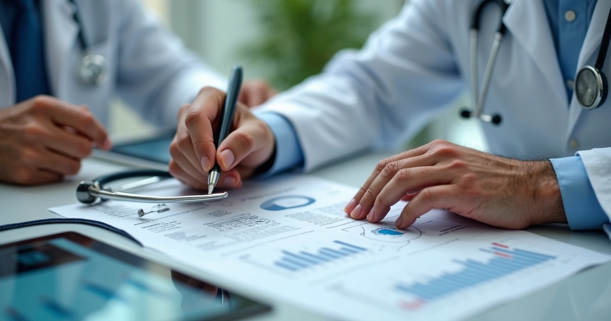 Andrologista e paciente analisando exames