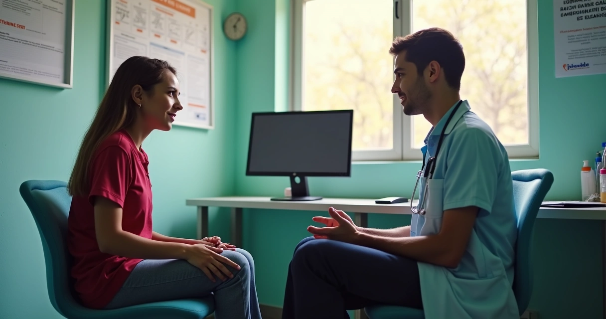 Jovem em consulta médica com profissional de saúde mental 