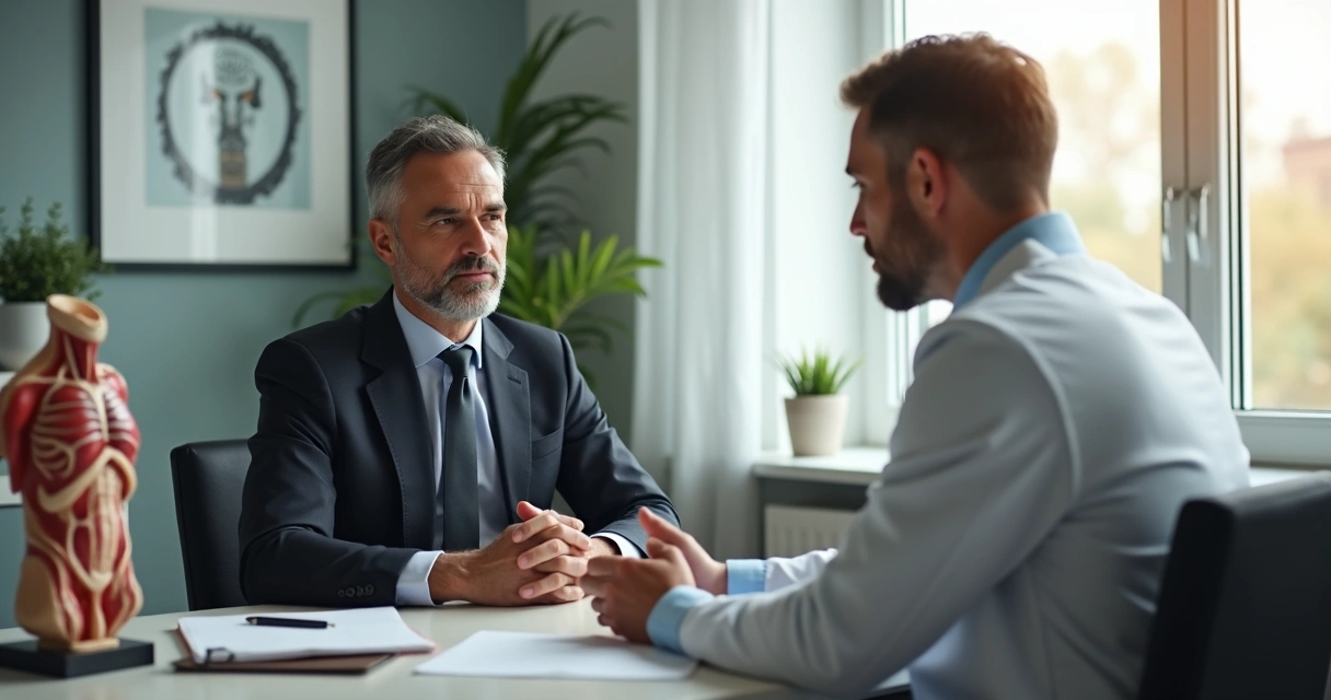 Médico conversando com paciente em consulta de saúde sexual 