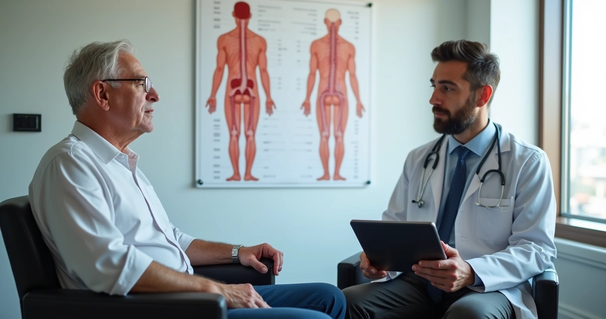 Consulta entre especialista e paciente no consultório