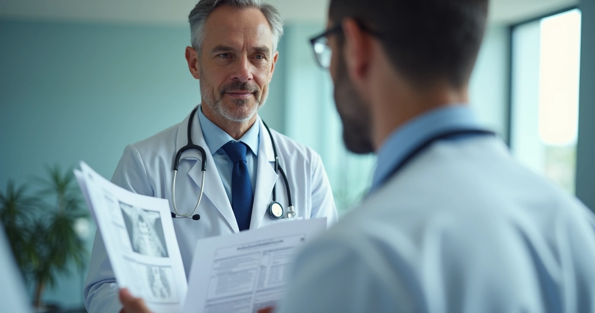 Segundo médico analisando exames do paciente 