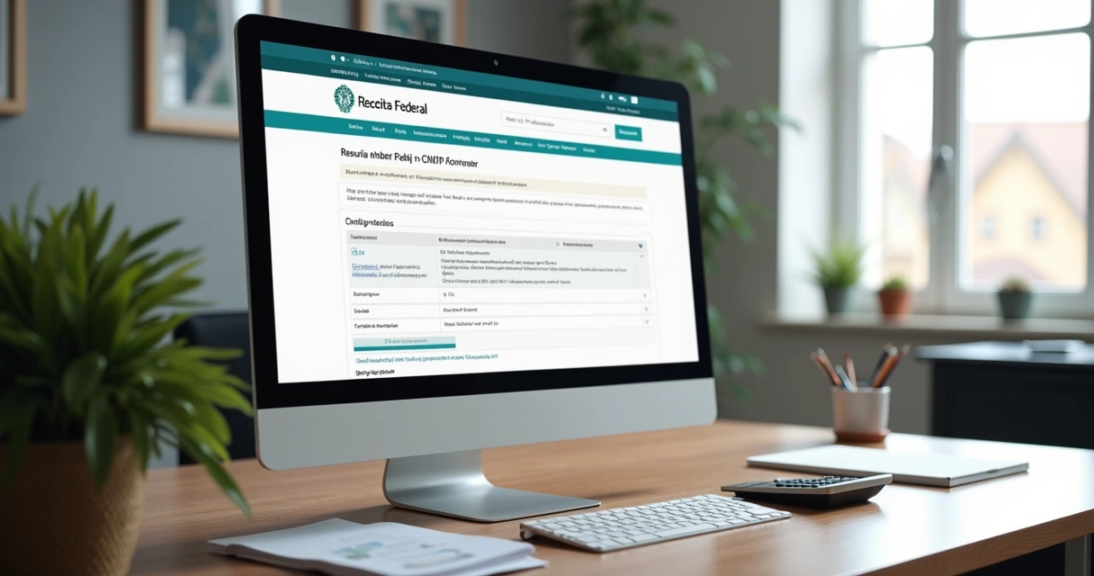Tela de computador mostrando consulta de CNPJ no portal da Receita Federal para Simples Nacional 