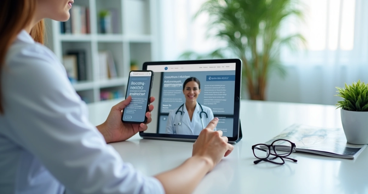 Pessoa navegando em site de clínica vascular moderna 