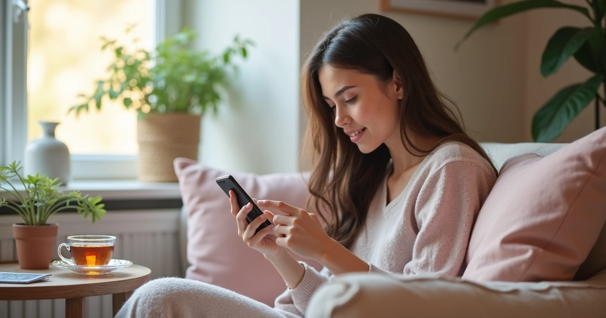 Mulher consultando tarot online com taróloga pelo celular 