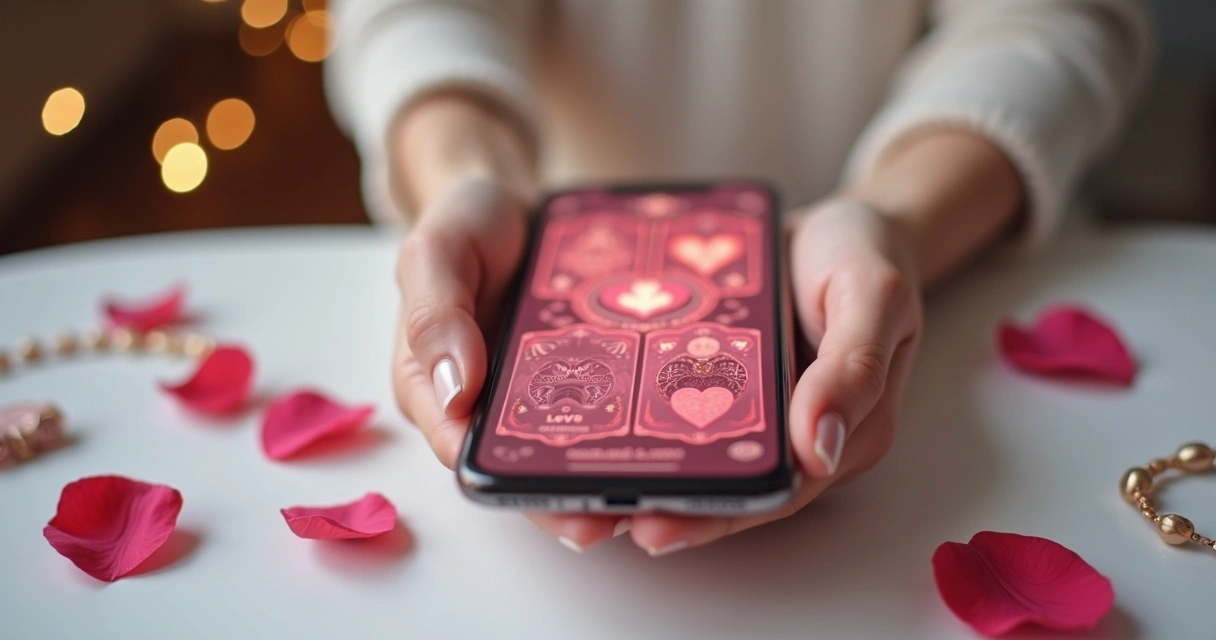 Consulta de tarot em celular mostrando cartas de amor