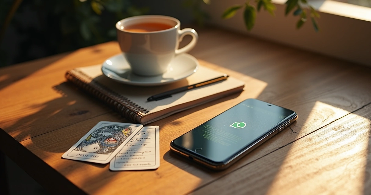 Cartas de tarot ao lado de um celular moderno