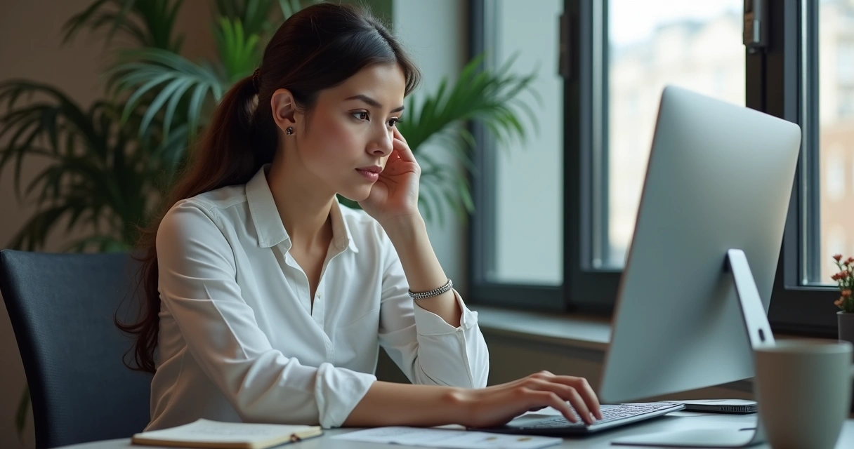 Mulher preocupada consulta tarot sobre trabalho no chat 