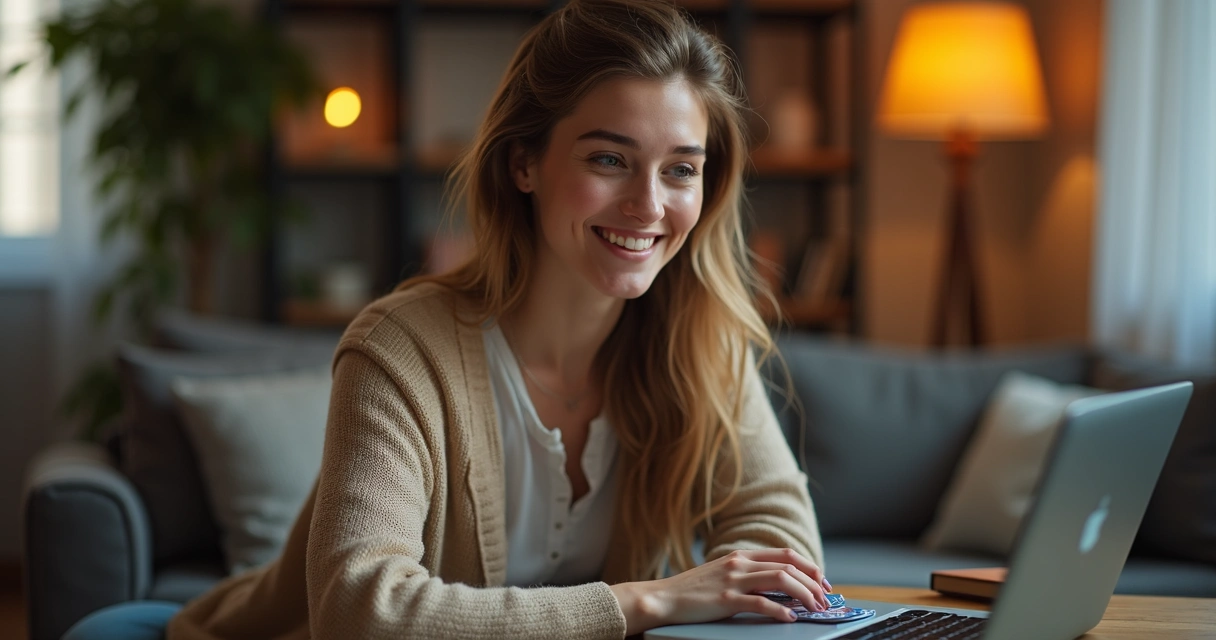 Mulher sorridente em videochamada de tarot online 